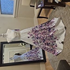 Size 2 white purple 2 piece gown by Blush Prom w/ orchid type floral design NWT